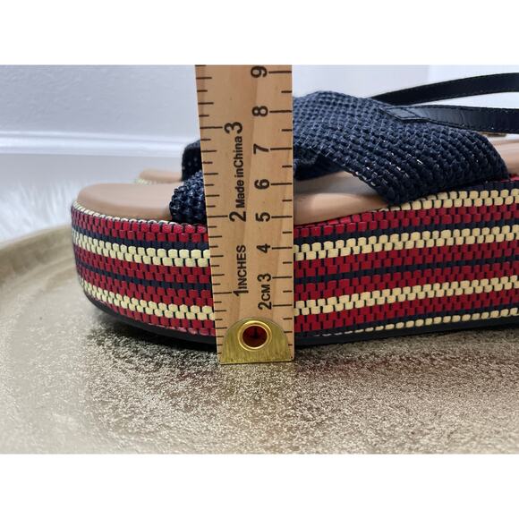 ANTHROPOLOGIE Red, Cream, and Blue Raffia Platform Sandals Size 10 - Picture 10 of 10